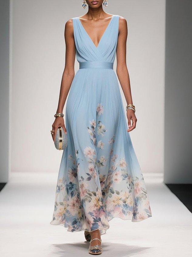 Women's Floral Long Wedding Guest Dress Fluid Feminine Romantic Elegant Ceremony Gown - Lolly 