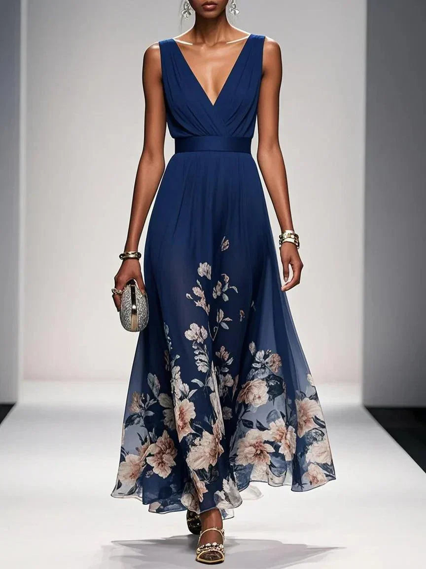 Women's Floral Long Wedding Guest Dress Fluid Feminine Romantic Elegant Ceremony Gown - Lolly 
