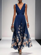 Women's Floral Long Wedding Guest Dress Fluid Feminine Romantic Elegant Ceremony Gown - Lolly 