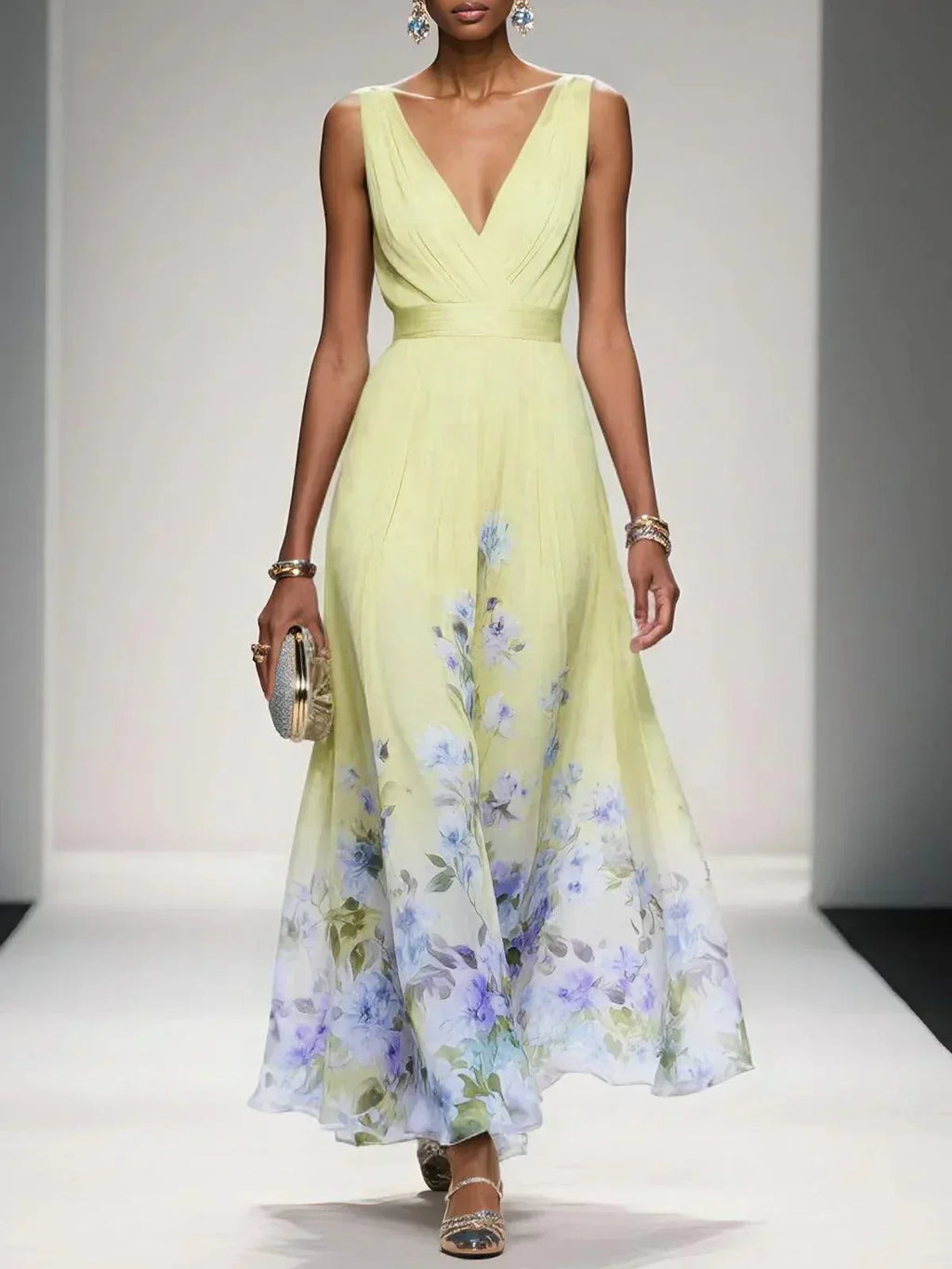Women's Floral Long Wedding Guest Dress Fluid Feminine Romantic Elegant Ceremony Gown - Lolly 