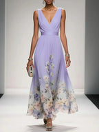 Women's Floral Long Wedding Guest Dress Fluid Feminine Romantic Elegant Ceremony Gown - Lolly 