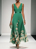 Women's Floral Long Wedding Guest Dress Fluid Feminine Romantic Elegant Ceremony Gown - Lolly 