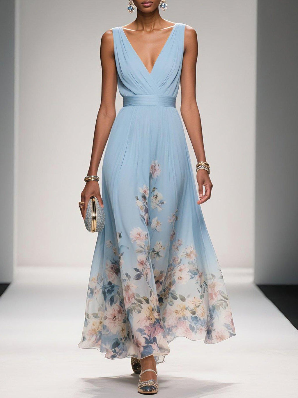 Women's Floral Long Wedding Guest Dress Fluid Feminine Romantic Elegant Ceremony Gown - Lolly 