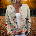 Women's Floral Print Knit Cardigan Open Front Button Casual Fall Sweater - Lolly 