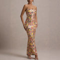 Women's Floral Sequin Strapless Slim Fit Long Dress Sleeveless Bodycon Evening Formal Cocktail Party Date Night Wedding Guest – Aurelia - Lolly 
