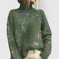 Women's Floral Turtleneck Sweater Long Sleeve Pullover Casual Winter - Lolly 