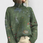 Women's Floral Turtleneck Sweater Long Sleeve Pullover Casual Winter - Lolly 