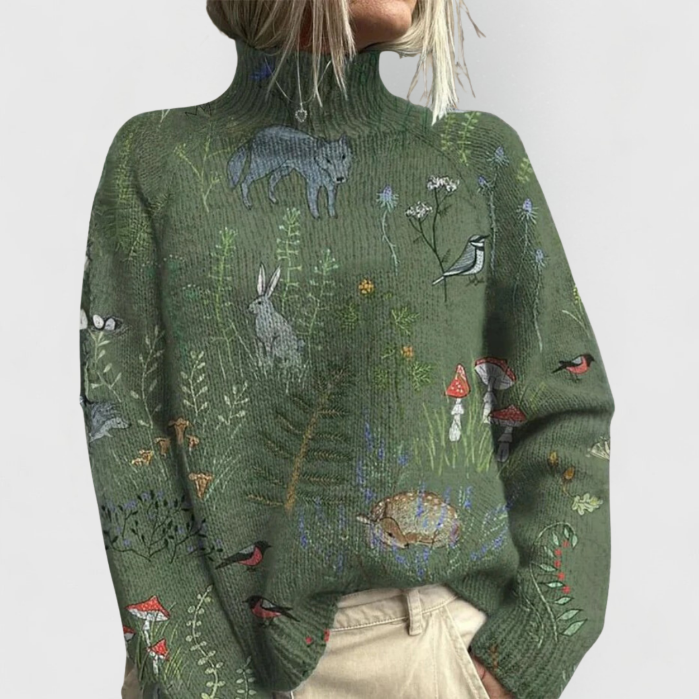 Women's Floral Turtleneck Sweater Long Sleeve Pullover Casual Winter - Lolly 