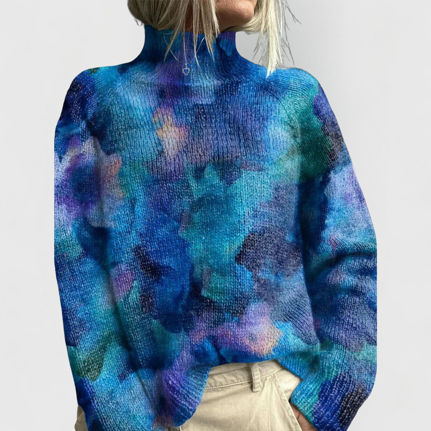 Women's Floral Turtleneck Sweater Long Sleeve Pullover Casual Winter - Lolly 