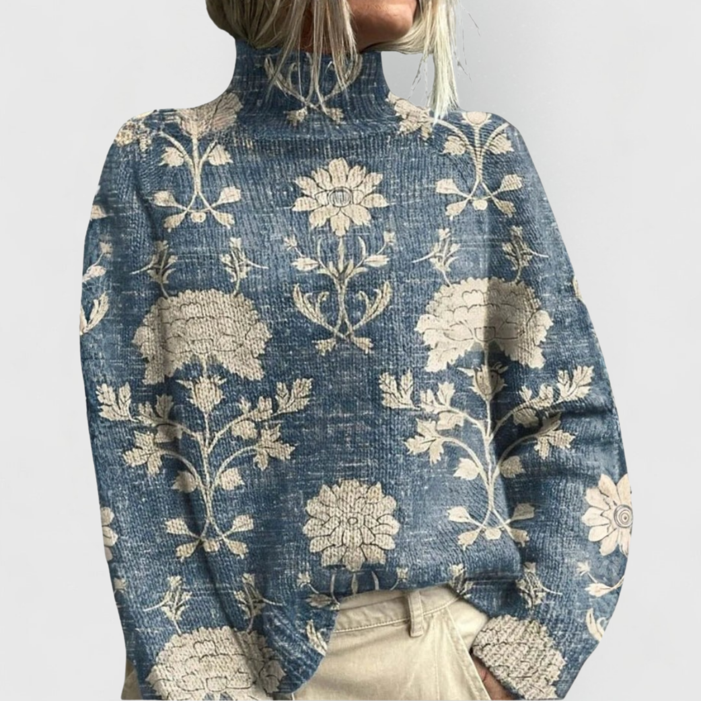 Women's Floral Turtleneck Sweater Long Sleeve Pullover Casual Winter - Lolly 