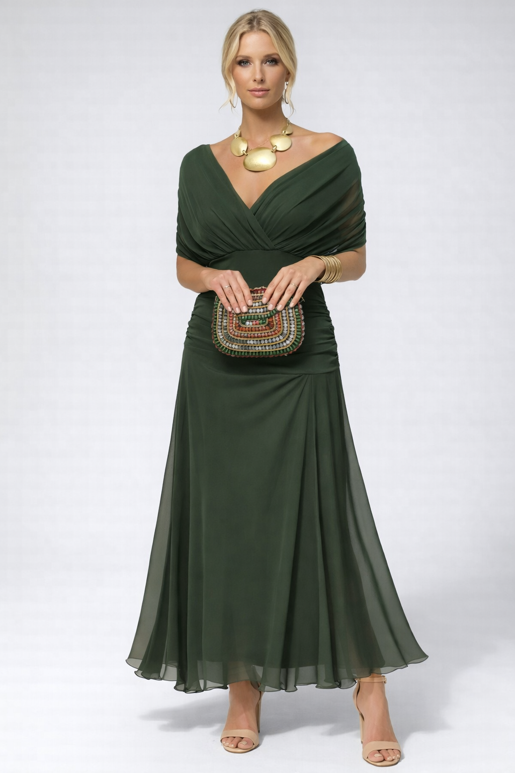 Women's Flowing Floral Long Dress Off-Shoulder V-Neck Formal Elegant W – Lolly