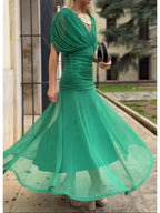 Women's Flowing Floral Long Dress Off-Shoulder V-Neck Formal Elegant Wedding Guest Casual – Lilly - Lolly 