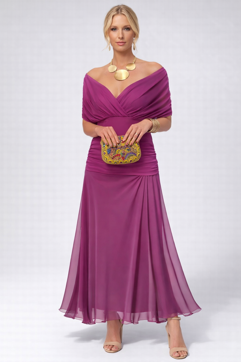 Women's Flowing Floral Long Dress Off-Shoulder V-Neck Formal Elegant Wedding Guest Casual – Lilly - Lolly 