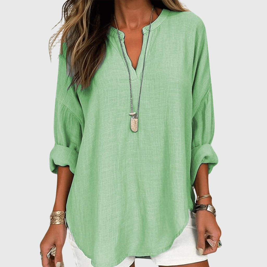 Women's Flowy Elegant Beach Shirt V-Neck Long Sleeve Relaxed Fit Casual Summer – Lenara - Lolly 
