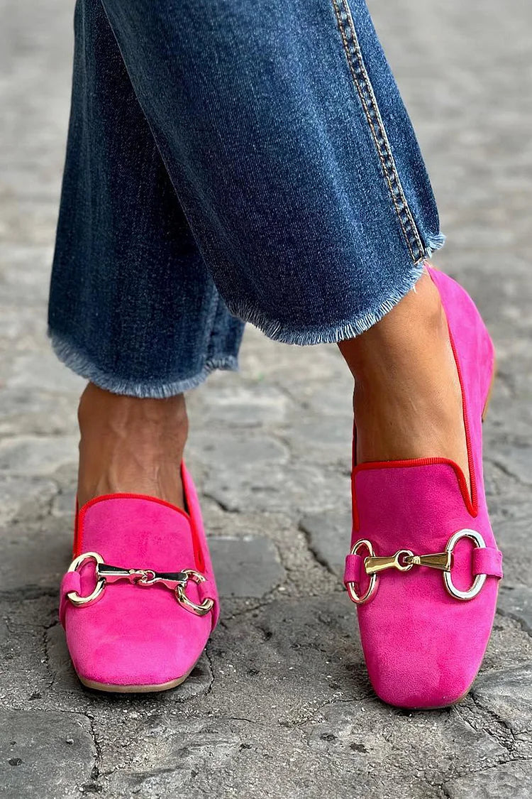 Women's Fluorescent Suede Loafers Gold Metal Horsebit Detail Slip-On Round Toe Cushioned Casual Work Office Street Style Bold Everyday – Vivanta - Lolly 