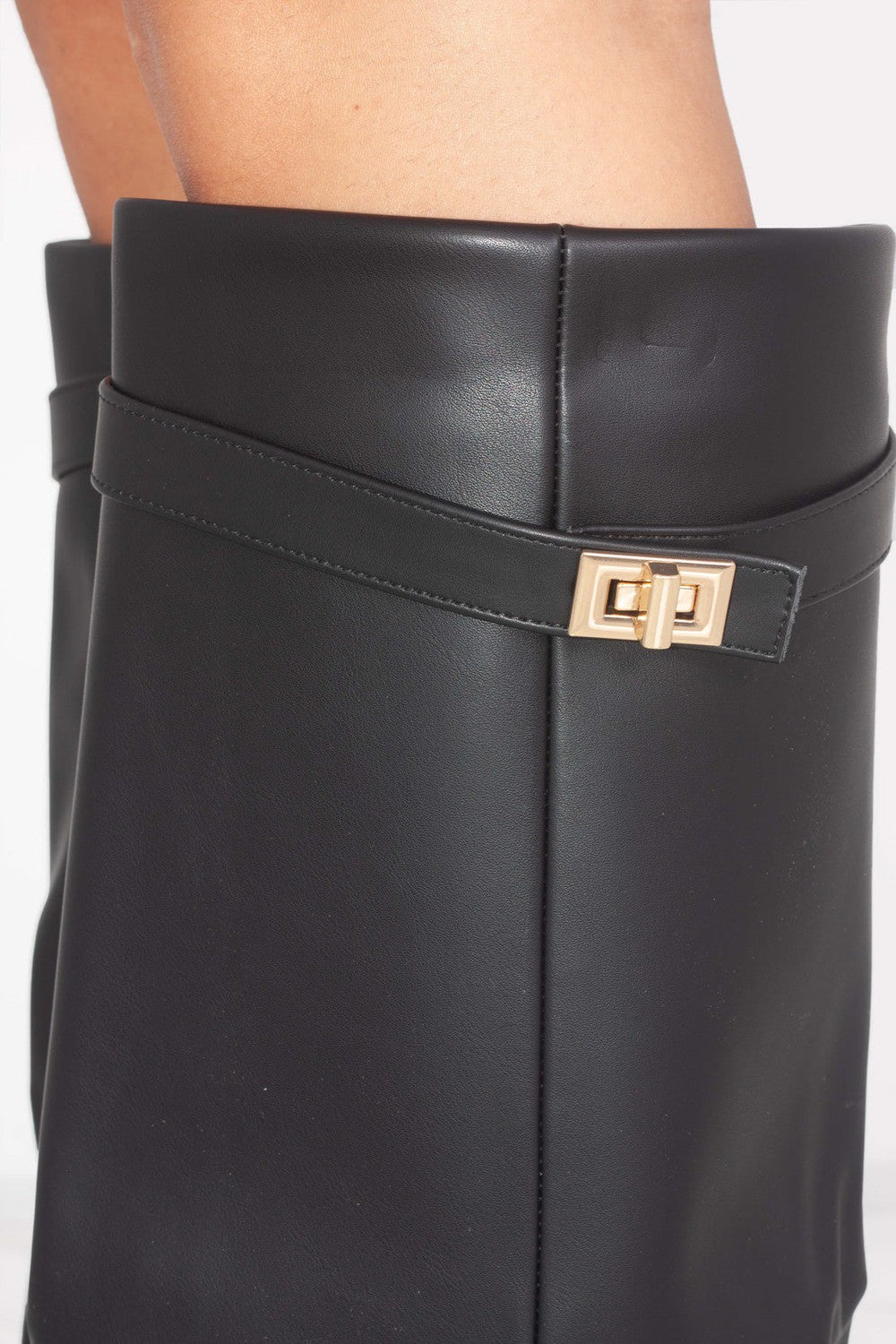 Women's Fold Over Knee High Boots Buckle Detail Night Out Cowboy Style - Lolly 
