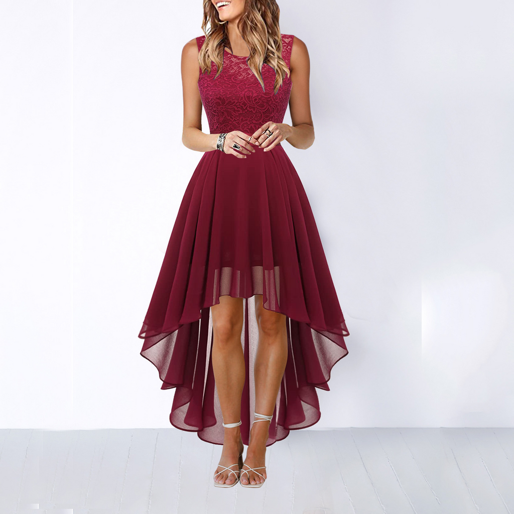 Women's Formal Dress Hi-Low Midi Wedding Guest Sleeveless Fluid Elegant Party Gown - Lolly 