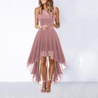 Women's Formal Dress Hi-Low Midi Wedding Guest Sleeveless Fluid Elegant Party Gown - Lolly 