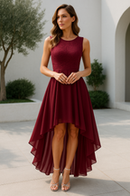 Women's Formal Dress Hi-Low Midi Wedding Guest Sleeveless Fluid Elegant Party Gown - Lolly 