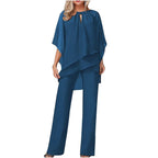 Women's Formal Festive Chiffon Pantsuit Elegant Wide-Leg Flowing Top & Pants Party Event Set - Lolly 