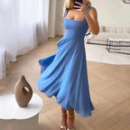 Women's Formal Party Dress Midi Wedding Guest Square Neck Fitted Bodice Fluid Skirt Elegant - Lolly 