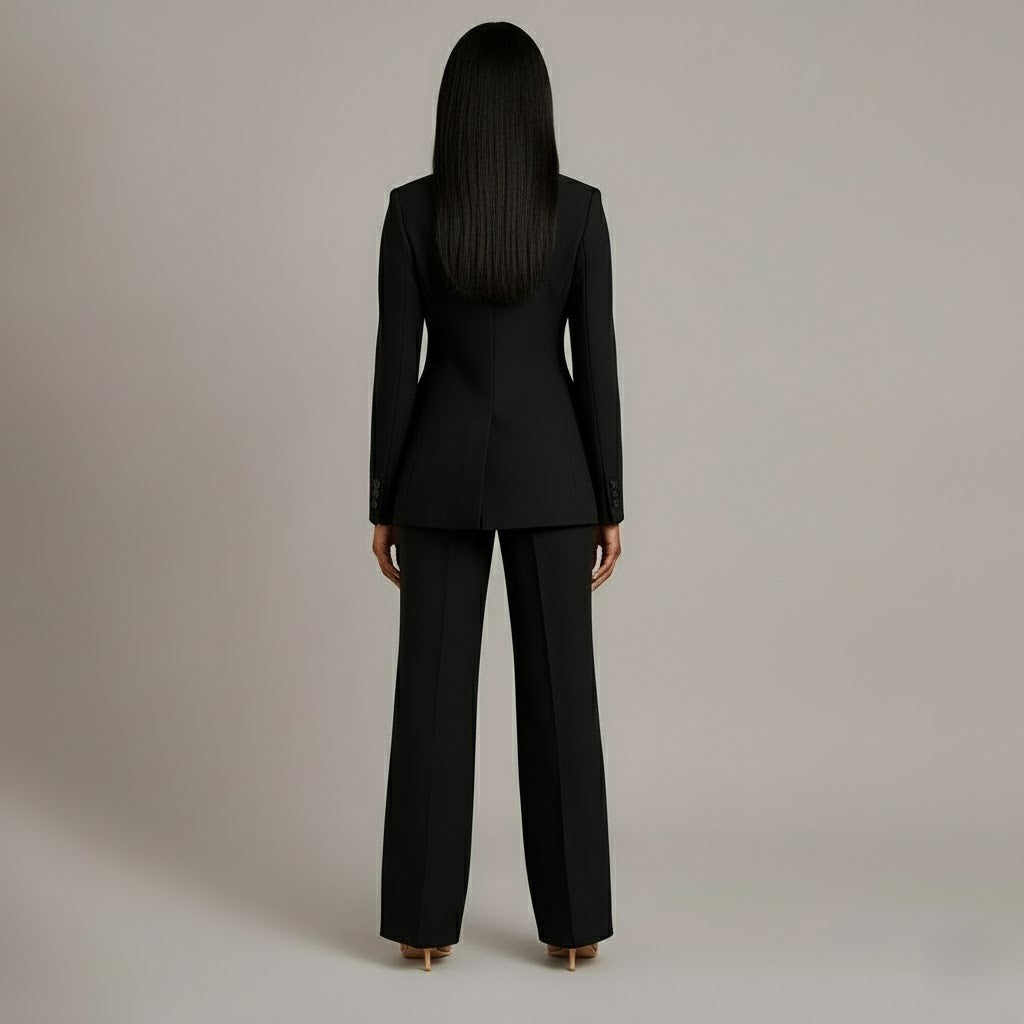 Women's Formal Tailored Suit Set Structured Long Blazer Slim-Fit Wide-Leg Pants Office Elegant – Christi - Lolly 