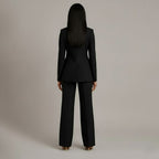 Women's Formal Tailored Suit Set Structured Long Blazer Slim-Fit Wide-Leg Pants Office Elegant – Christi - Lolly 