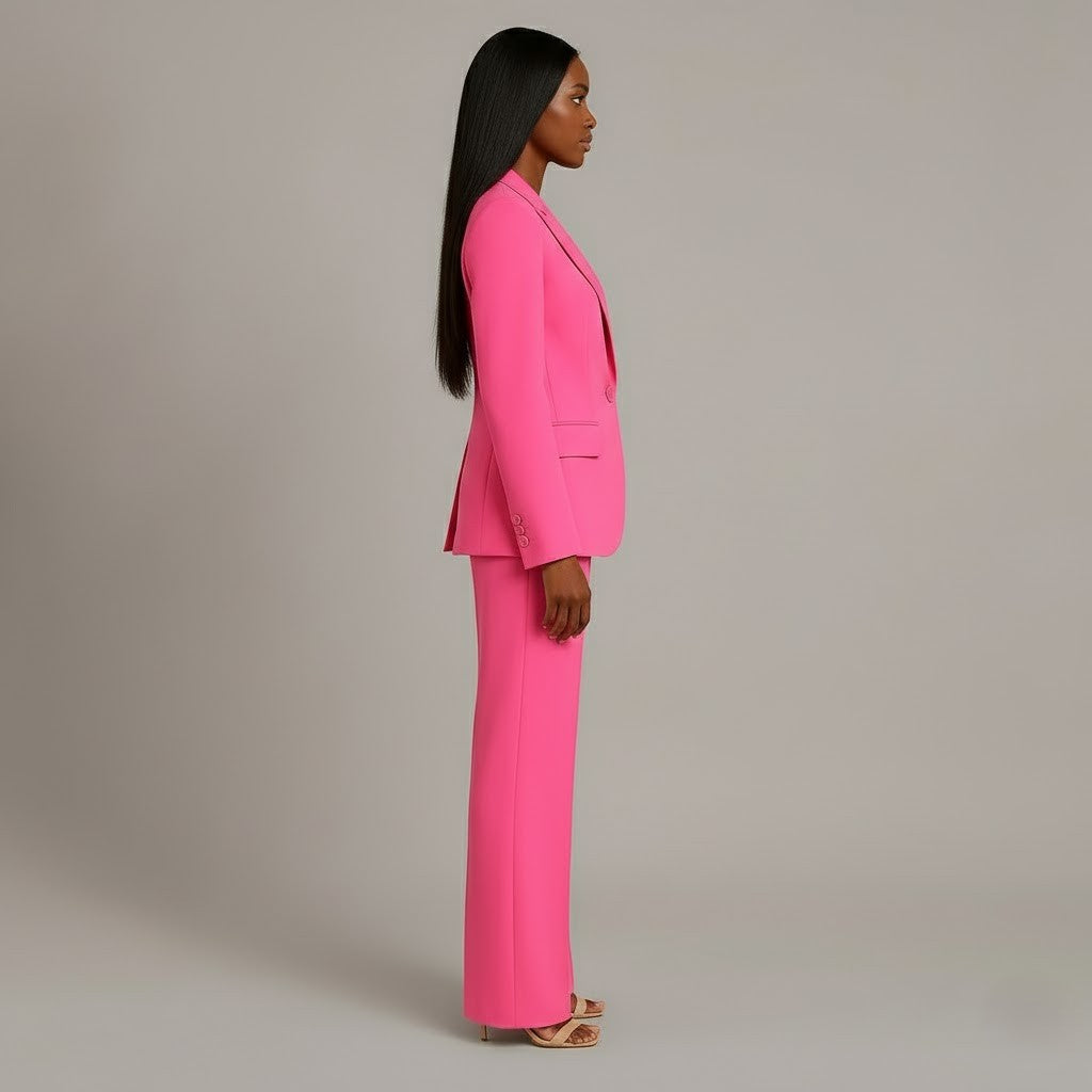 Women's Formal Tailored Suit Set Structured Long Blazer Slim-Fit Wide-Leg Pants Office Elegant – Christi - Lolly 