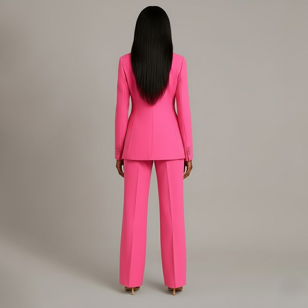 Women's Formal Tailored Suit Set Structured Long Blazer Slim-Fit Wide-Leg Pants Office Elegant – Christi - Lolly 