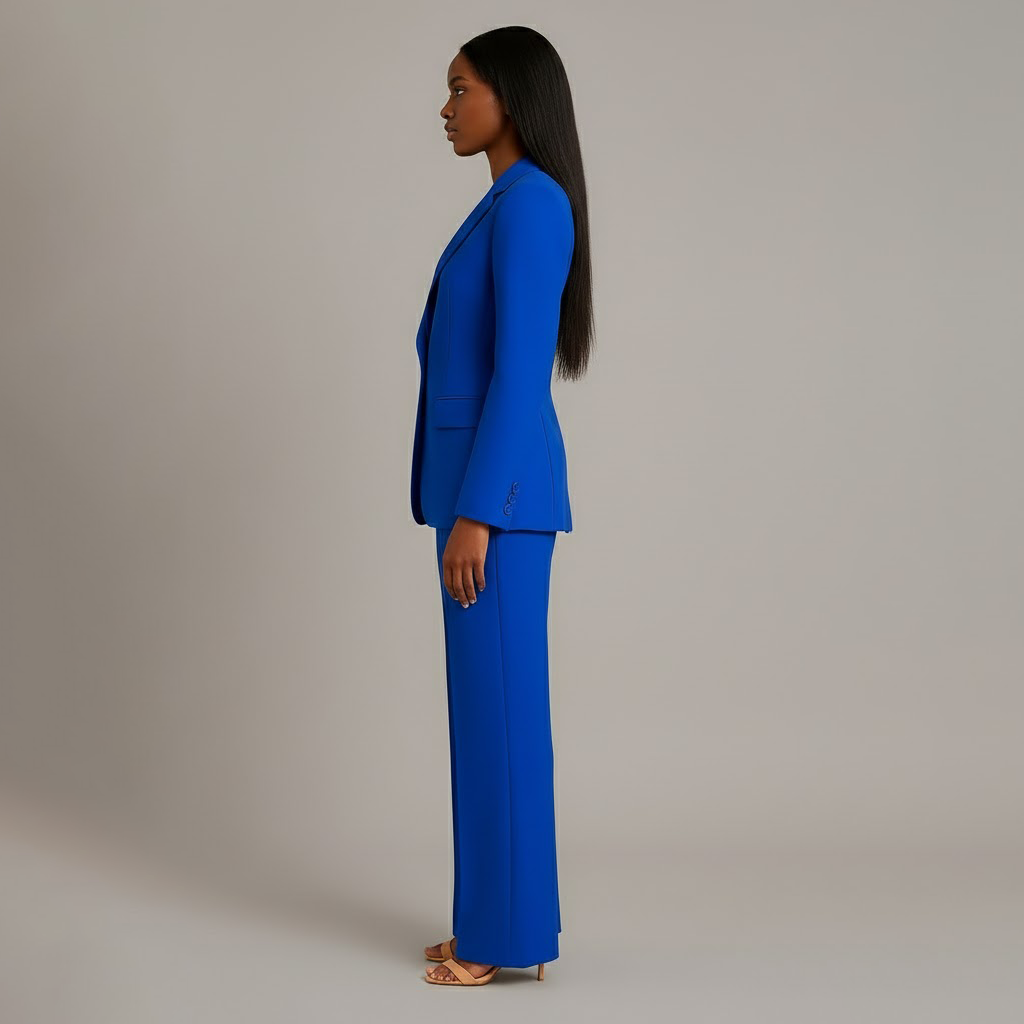 Women's Formal Tailored Suit Set Structured Long Blazer Slim-Fit Wide-Leg Pants Office Elegant – Christi - Lolly 