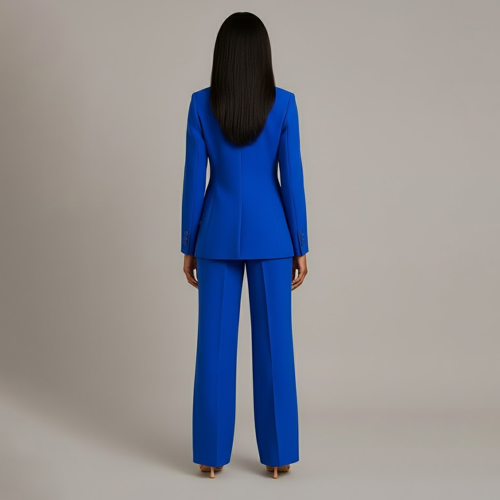 Women's Formal Tailored Suit Set Structured Long Blazer Slim-Fit Wide-Leg Pants Office Elegant – Christi - Lolly 
