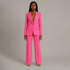 Women's Formal Tailored Suit Set Structured Long Blazer Slim-Fit Wide-Leg Pants Office Elegant – Christi - Lolly 