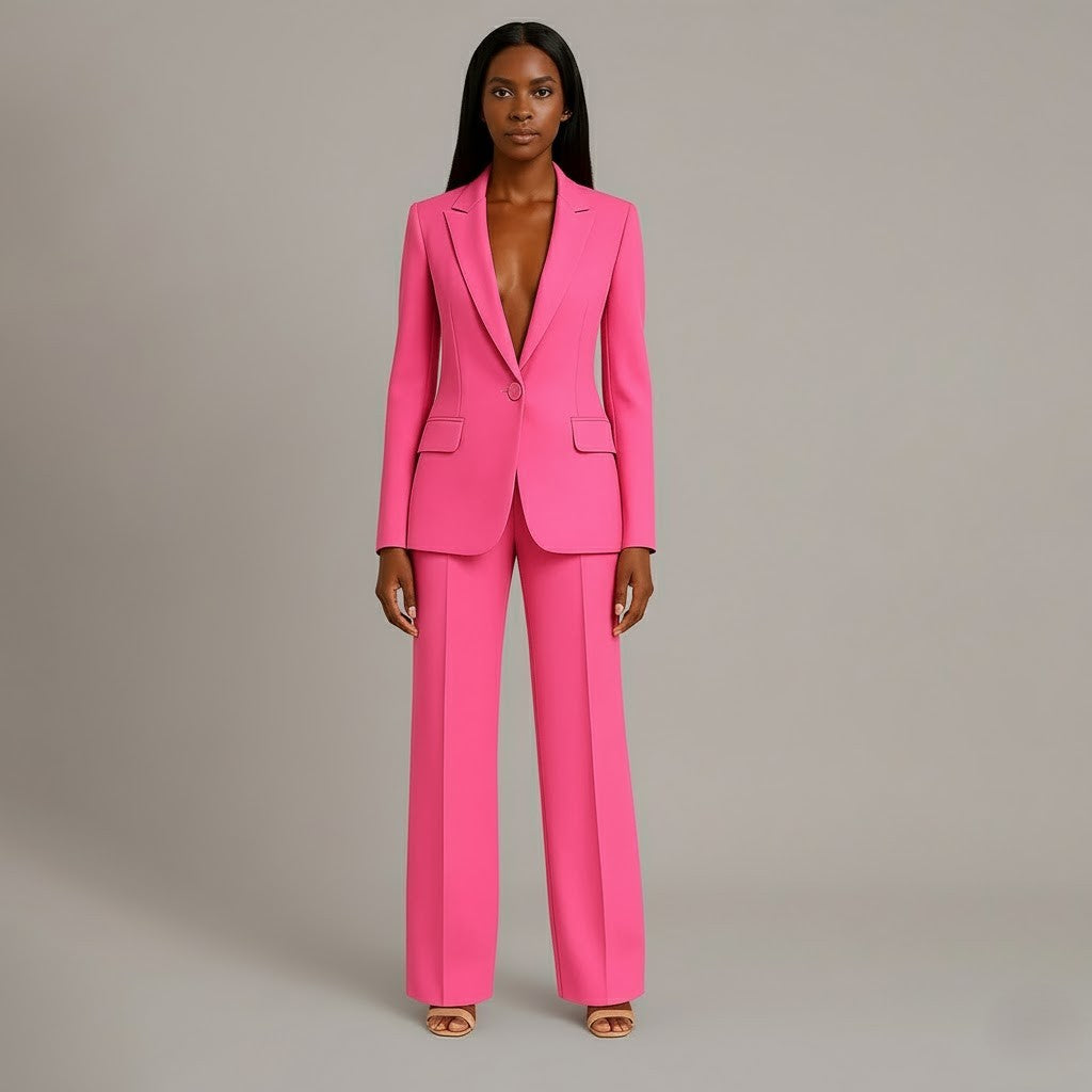 Women's Formal Tailored Suit Set Structured Long Blazer Slim-Fit Wide-Leg Pants Office Elegant – Christi - Lolly 