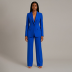 Women's Formal Tailored Suit Set Structured Long Blazer Slim-Fit Wide-Leg Pants Office Elegant – Christi - Lolly 
