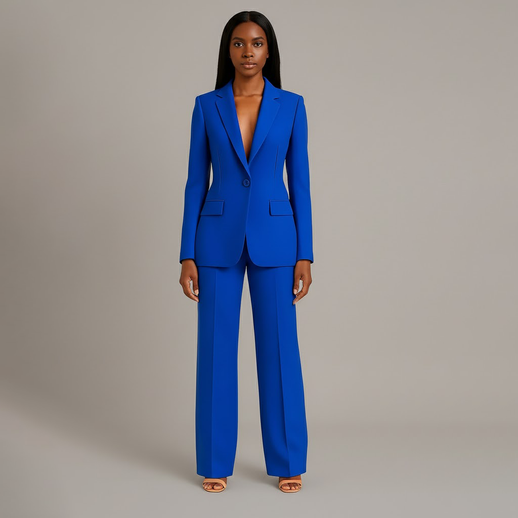 Women's Formal Tailored Suit Set Structured Long Blazer Slim-Fit Wide-Leg Pants Office Elegant – Christi - Lolly 