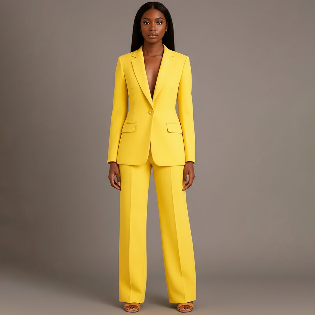 Women's Formal Tailored Suit Set Structured Long Blazer Slim-Fit Wide-Leg Pants Office Elegant – Christi - Lolly 