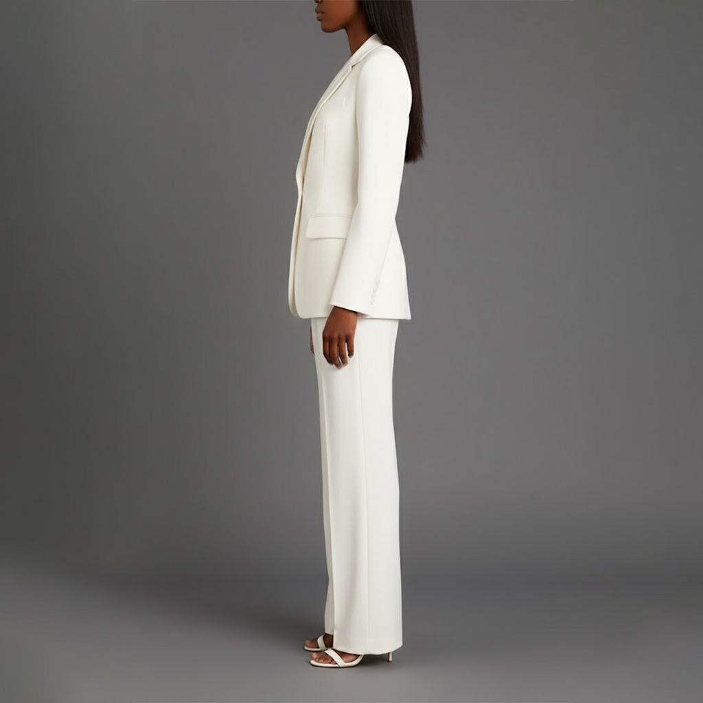 Women's Formal Tailored Suit Set Structured Long Blazer Slim-Fit Wide-Leg Pants Office Elegant – Christi - Lolly 