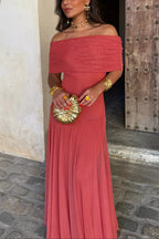 Women's Formal Wedding Guest Party Dress One-Shoulder Mesh Maxi Draped Bodice Romantic – Brittany - Lolly 