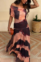 Women's Formal Wedding Guest Party Dress One-Shoulder Mesh Maxi Draped Bodice Romantic – Brittany - Lolly 