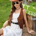 Women's Fringe Suede Vest Boho Western Country Festival Sleeveless Jacket - Lolly 