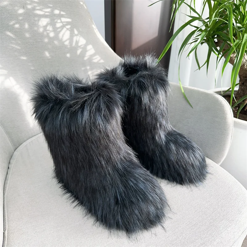 Women's Fur Boots – Fluffy Mid-Calf Slip-On - Lolly 