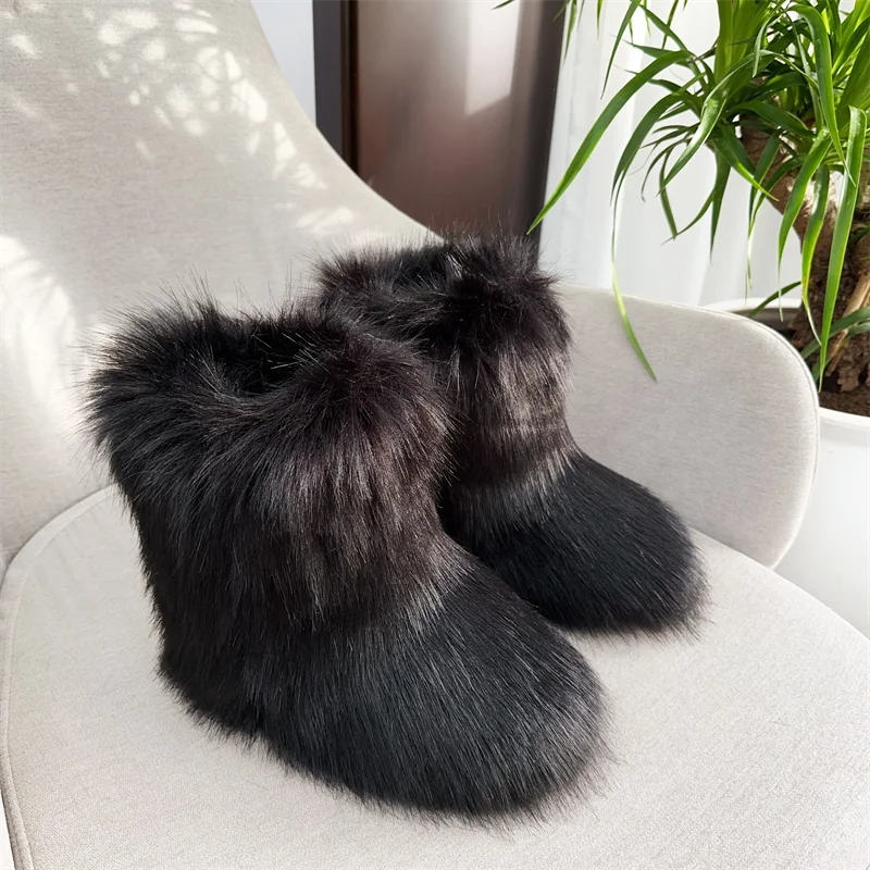 Women's Fur Boots – Fluffy Mid-Calf Slip-On - Lolly 