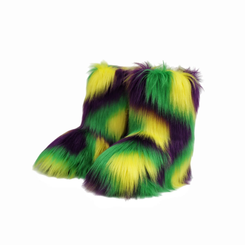 Women's Fur Boots – Fluffy Mid-Calf Slip-On - Lolly 