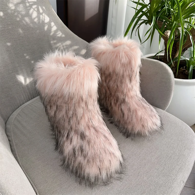 Women's Fur Boots – Fluffy Mid-Calf Slip-On - Lolly 