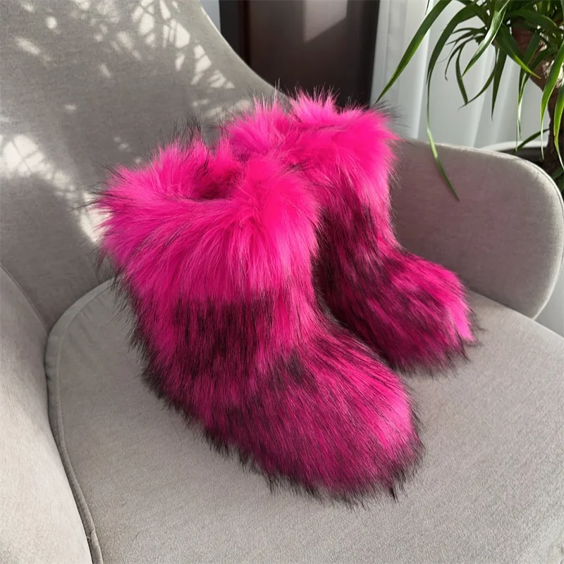 Women's Fur Boots – Fluffy Mid-Calf Slip-On - Lolly 