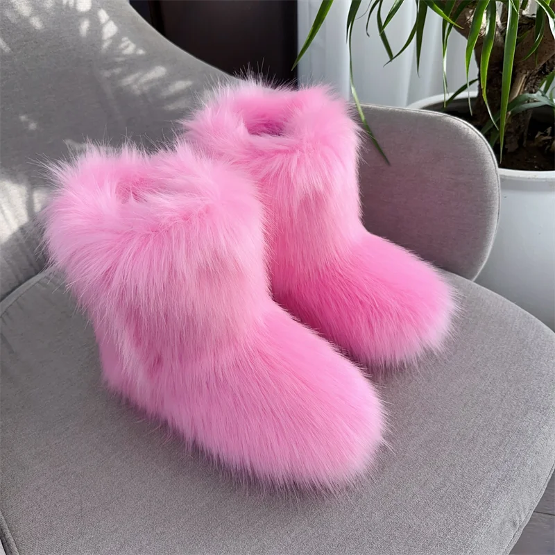 Women's Fur Boots – Fluffy Mid-Calf Slip-On - Lolly 