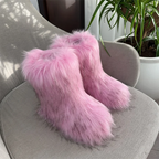 Women's Fur Boots – Fluffy Mid-Calf Slip-On - Lolly 