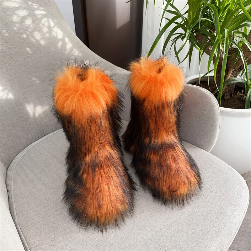 Women's Fur Boots – Fluffy Mid-Calf Slip-On - Lolly 