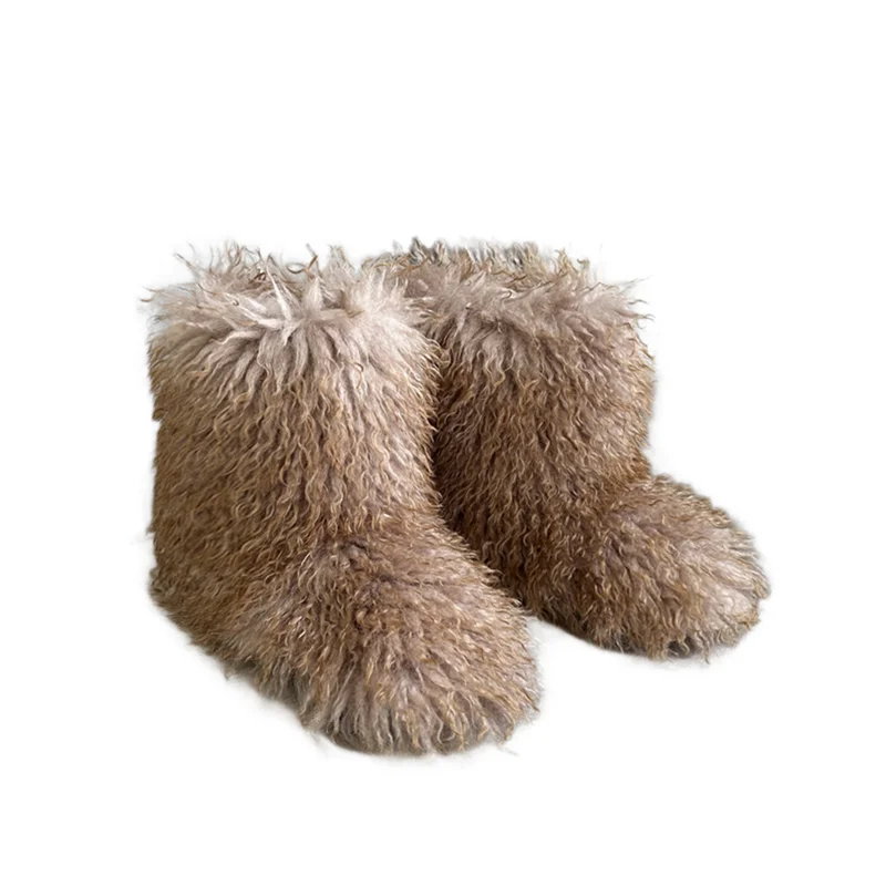 Women's Fur Boots – Fluffy Mid-Calf Slip-On - Lolly 