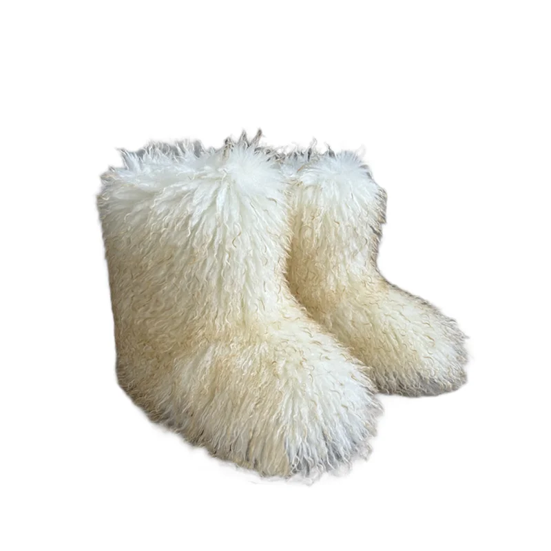 Women's Fur Boots – Fluffy Mid-Calf Slip-On - Lolly 